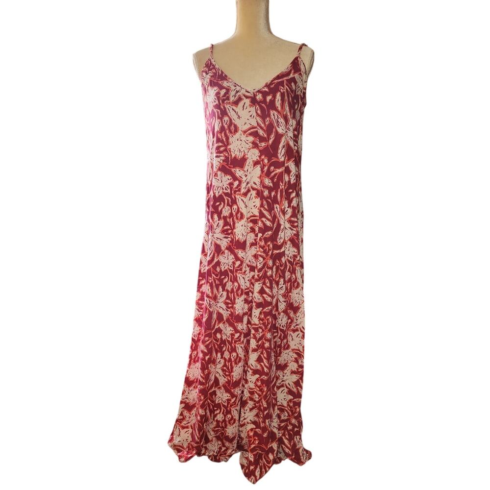 Lucky Brand Tropical Floral Leaf Maxi Dress Size Large